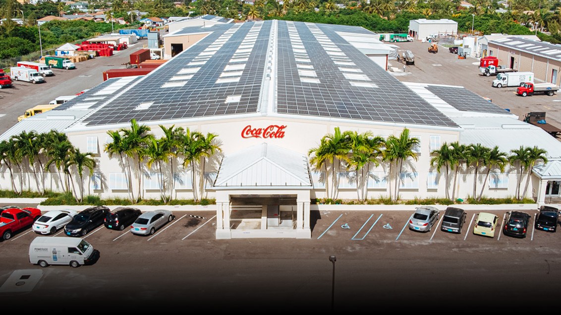 Aerial view of the Caribbean Bottling Company plant on Sir Milo Butler Highway, Nassau