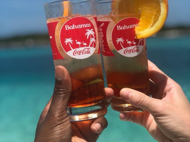 A Bahamian beachside bar stocked with Coca-Cola products
